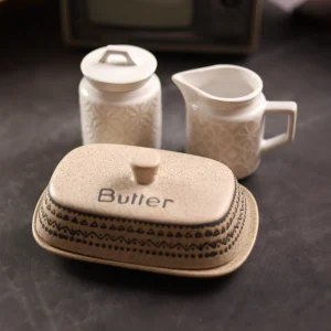 سيت زبدية مع شكردان وحافظة صغيرة (سيراميك)